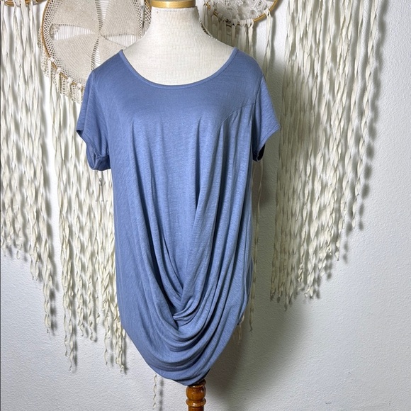 Poetry Linen Blend Scoop Waist Blue Gray Short Sleeve Shirt US10 - Picture 1 of 8